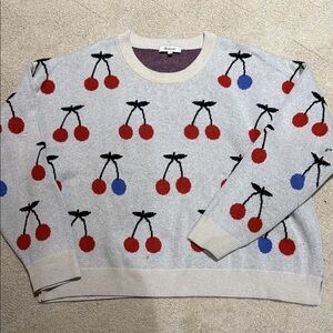 Madewell Beige Sweater with Burgundy and Navy Detail